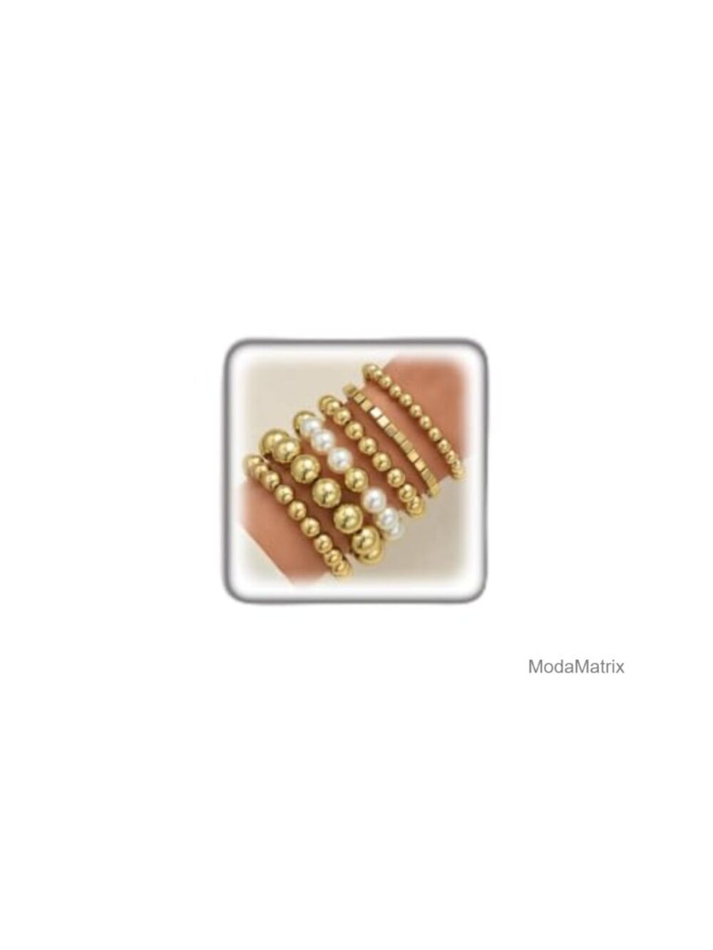 Gold Pearl Beaded Stretch Bracelet Set Vintage Chunky Adjustable